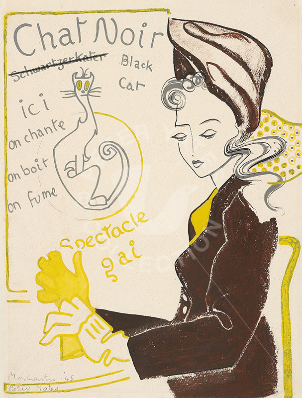 Girl at the Black Cat, Montmartre, 1945 painting by Peter Yates (1920-1982)